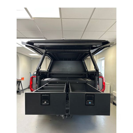 Ruuud double roller drawer system with locking infill pods for VW Amarok DC (23-) (Non drilling installation - compatible with Aeroklas 5-pc bedliner only!)