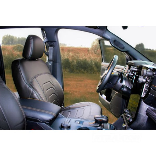 Ruuud BLACK Perforated real Leather & Skai outskirt Tailor-made 2 FRONT + REAR bench seat covers incl headrest Ford for Ranger DC (23-)