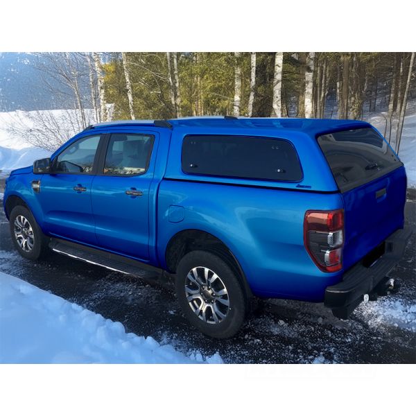 Hardtop Aeroklas Stylish for Ford Ranger Double Cab (2012 - 22) in PN4GM agate black -Pop-out side windows -with central locking