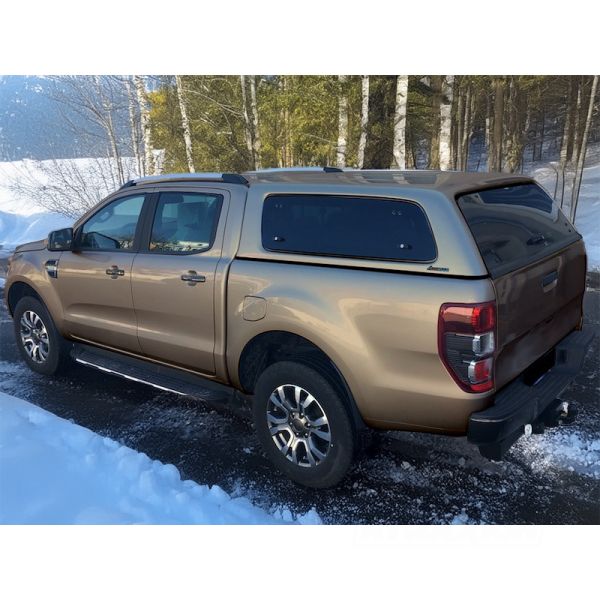 Hardtop Aeroklas Stylish for Ford Ranger Double Cab (2012 - 22) in PN4GM agate black -Pop-out side windows -with central locking