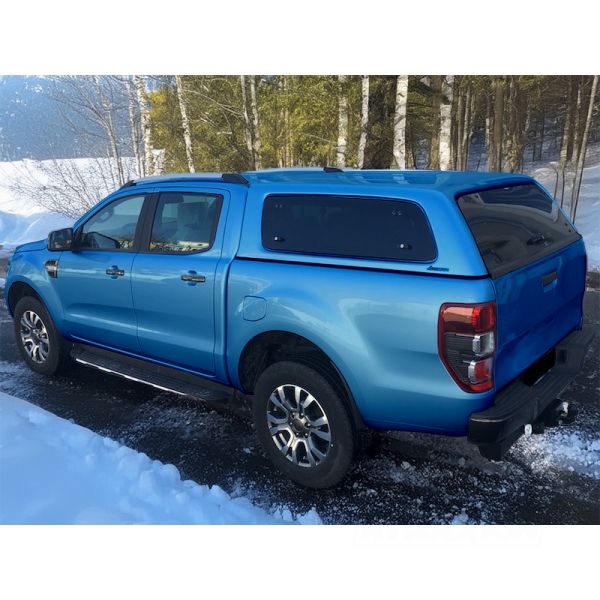 Hardtop Aeroklas Stylish for Ford Ranger Double Cab (2012 - 22) in PN4GM agate black -Pop-out side windows -with central locking