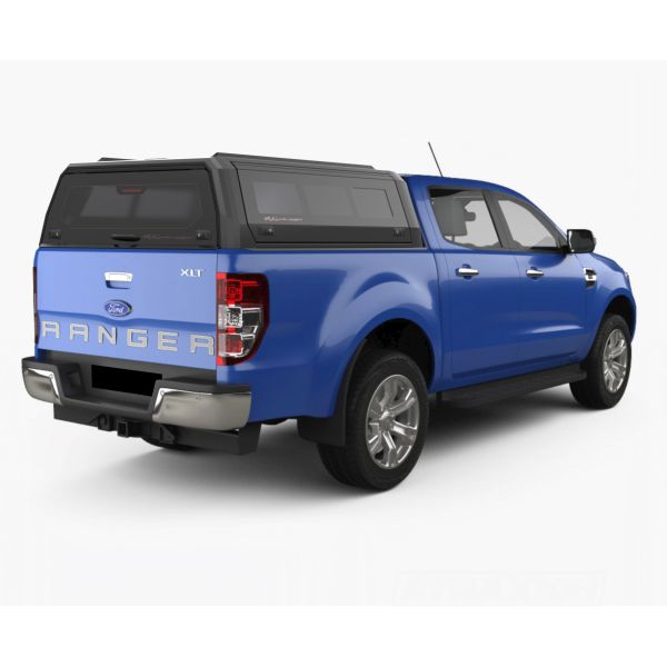 Hardtop Aluminium Rhinoman Xtreme for Ford Ranger Double Cab (12-22) in Matt Black -lift-up windows & lift up rear window