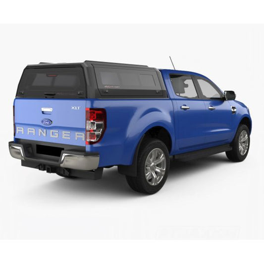 Hardtop Aluminium Rhinoman Xtreme for Ford Ranger Double Cab (12-22) in Matt Black -lift-up windows & lift up rear window