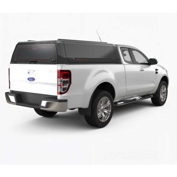 Hardtop Aluminium Rhinoman Xpedition for Ford Ranger Extra Cab (EC) (12-22) in Matt Black -lift-up panels & lift up rear window