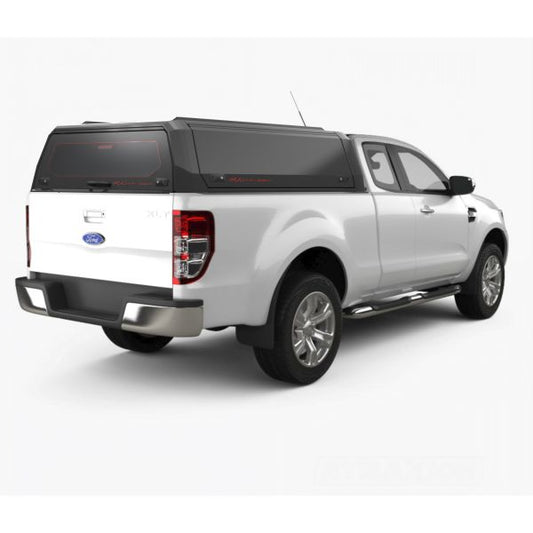 Hardtop Aluminium Rhinoman Xpedition for Ford Ranger Extra Cab (EC) (12-22) in Matt Black -lift-up panels & lift up rear window