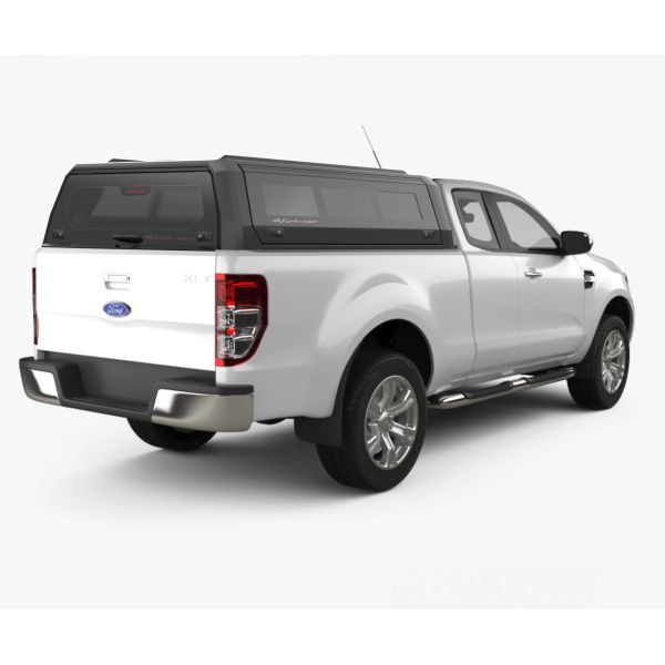 Hardtop Aluminium Rhinoman Xtreme for Ford Ranger Extra Cab (EC) (12-22) in Matt Black -lift-up windows & lift up rear window