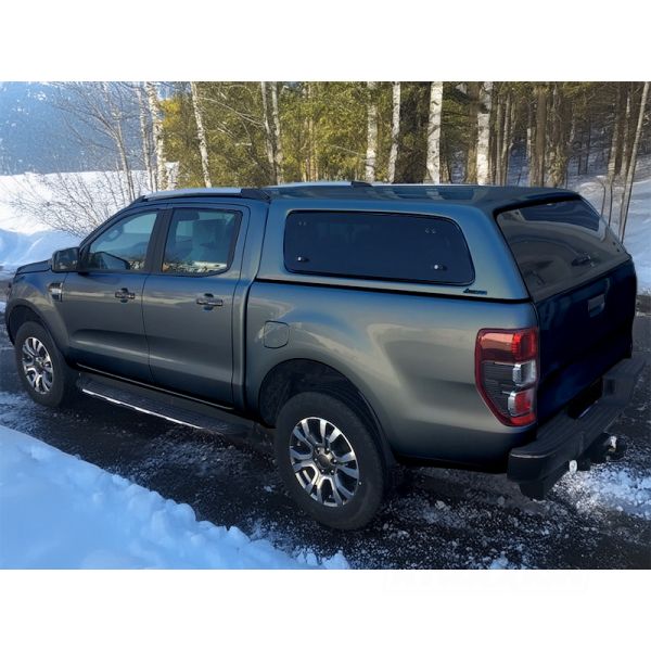 Hardtop Aeroklas Stylish for Ford Ranger Double Cab (2012 - 22) in PN4GM agate black -Pop-out side windows -with central locking