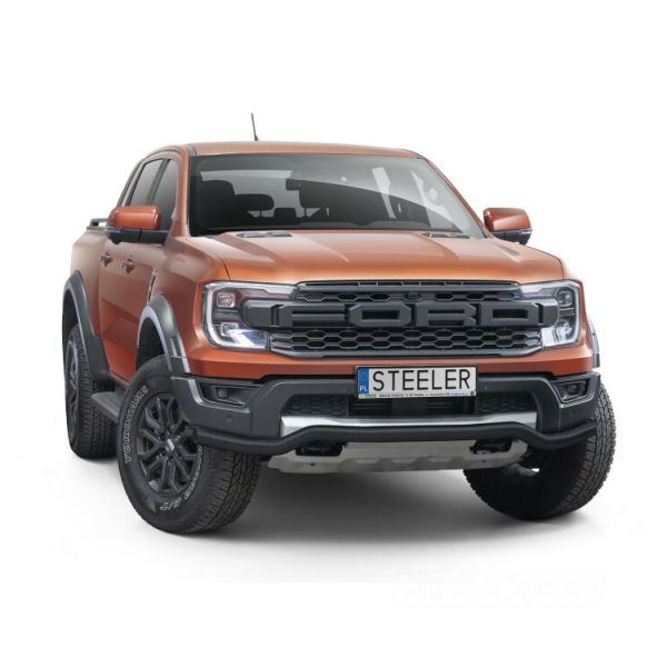 Steeler black steel low spoiler bar 70mm for Ranger Raptor (23+) DC -EU -cert