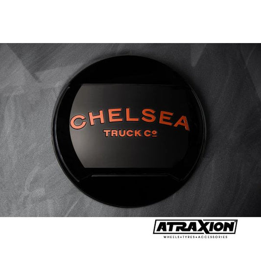 Lettrage en cuivre pour la housse de roue de secours rigide Chelsea Truck Company pour Land Rover Defender 90/110/130