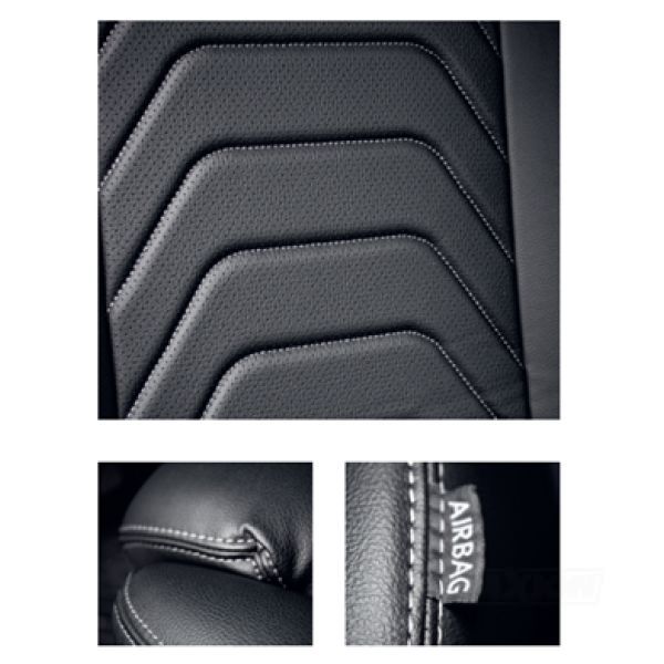 Ruuud BLACK Perforated real Leather & Skai outskirt Tailor-made 2 FRONT + REAR bench seat covers incl headrest Volkswagen for Amarok DC (2023+)